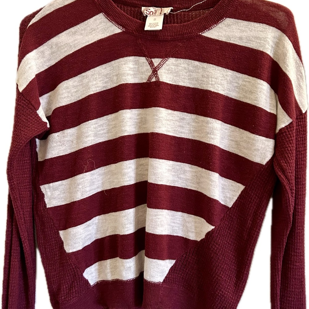 Striped Burgundy and White Women's Sweater by So